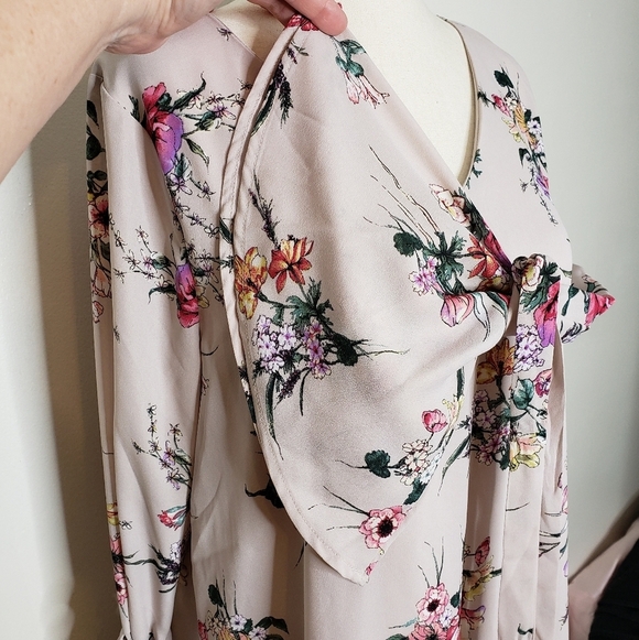 NEW  She&Sky Dress Lilac Floral Bell Sleeve Ties Sexy Mini Bohemian Castlecore - Picture 6 of 16